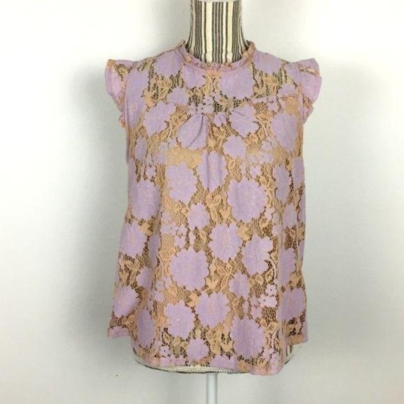 Monteau Tops - Monteau grey/pink lace overlay blouse Size XL